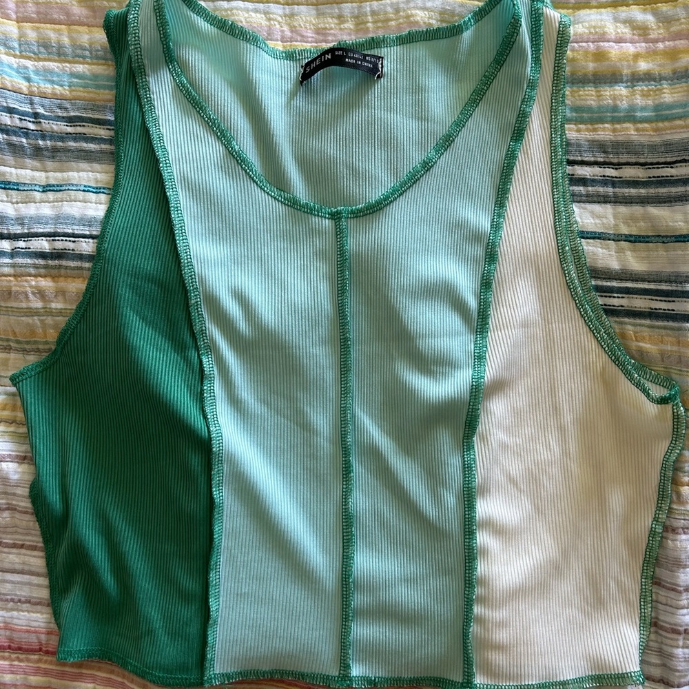 SHEIN Mint and White Colorblock Tank Top